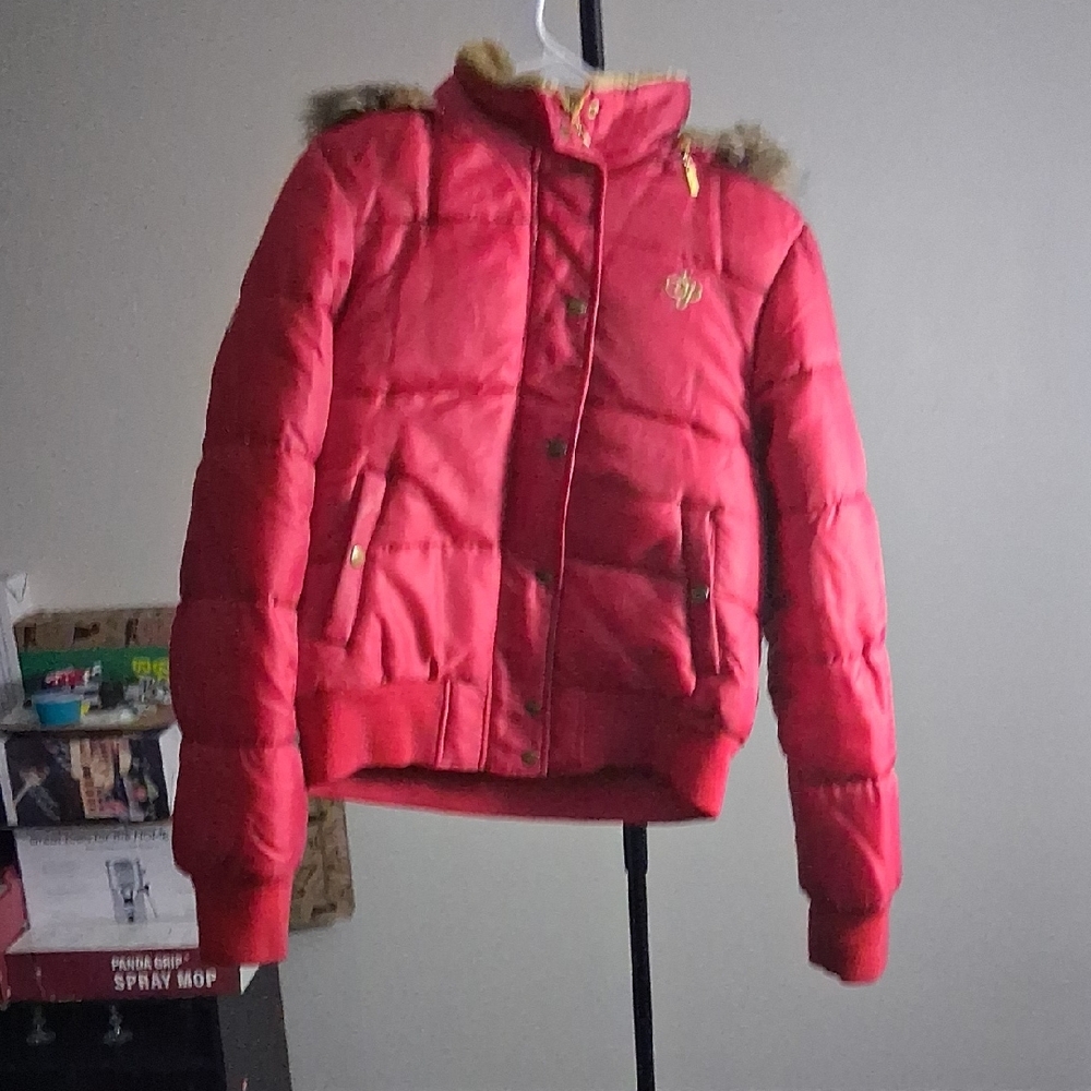 South Pole Red Bomber Jacket with Fur Trim